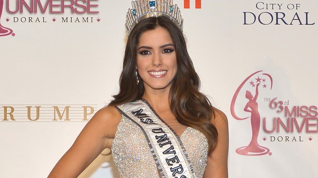 DORAL, FL - JANUARY 25: Miss Universe Paulina Vega attends The 63rd Annual Miss Universe Pageant winner press conference at Trump National Doral on January 25, 2015 in Doral, Florida. (Photo by Rodrigo Varela/Getty Images)