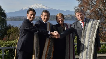 Los presidentes de Colombia, México, Chile y Perú, al término de la XI Cumbre de la Alianza del Pacífico, celebrada en Puerto Varas (Chile).