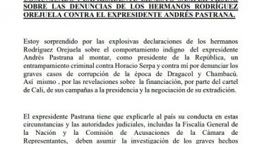 Ernesto Samper Pizano     El  expresidente Ernesto Samper sorprendido por el supuesto entramado criminal que ejecutó el expresidente Andrés Pastrana contra él y contra el exministro Horacio Serpa, según […]